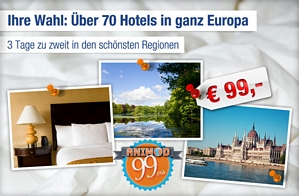 Gutschein für 2 Nächte für 2 Personen in einem von 79 ausgewählten Hotels in Europa für 99 Euro