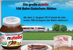Nutella-Glas (400 g) kaufen, und 10 Euro Gutschein für die Deutsche Bahn erhalten