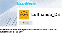 Lufthansa: 20 Euro Gutschein in Zusammenarbeit mit Twitter