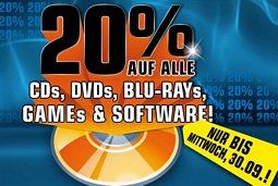 20% Rabatt auf CDs, DVDs, Blu-rays, Games und Software