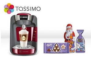 Tassimo Suny T32 + 40 Euro Gutschein für den Tassimo-Shop + Milka Weihnachtsschokolade