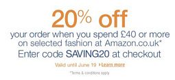 Amazon.co.uk Gutschein: 20% Rabatt auf Kleidung, Uhren, Schmuck und Schuhe