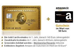 Kreditkarte American Express Gold Card im ersten Jahr kostenlos + 50 Euro Amazon-Gutschein