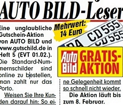 AutoBILD: 2 Autokennzeichen für 0,00 Euro (nur 4,95 Euro Versandkosten)