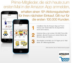 Nur für Prime-Mitglieder: Amazon-App installieren und 10 Euro Aktionsgutschein erhalten