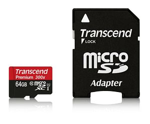 Transcend Premium Class 10 microSDXC 64GB Speicherkarte mit SD-Adapter (TS64GUSDU1)