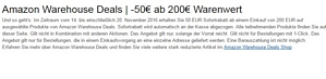 Amazon: 50 Euro Rabatt ab 200 Euro Bestellwert auf Warehousedeals