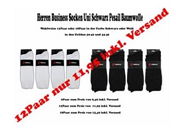 Business Socken in Schwarz oder Weiß in 6er, 12er oder 18er-Packungen ab 6,49 Euro