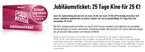 CinemaxX Jubiläumsticket: 25 Tage Kino für 25 Euro