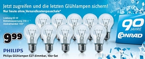 Conrad: 10er-Pack Glühlampen ab 7,99 Euro inkl. Versand (15 – 60 Watt; E27)