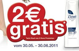 Gratisseife sichern mit der Aktion 3 Dove-Produkte kaufen – 2 Euro Rabatt erhalten
