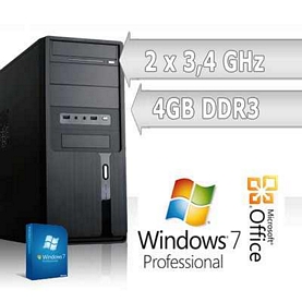 Desktop-PC System AMD AM3 Dual Core 2×3,4 GHz 4GB Windows 7 64-bit