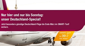 Germanwings: Bis Ende März 2015 auf ausgewählten innerndeutschen Strecken für 39,99 Euro fliegen (inkl. Gepäck, Wunschsitzplatz, Snack plus Getränk und Meilen)