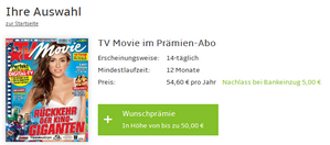 Hobby+Freizeit: TV Movie im Prämien-Abo für effektiv 4,60 Euro durch 45 Euro BestChoice-Gutschein
