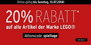 Karstadt Onlineshop: 20 Prozent Rabatt auf LEGO-Artikel bis zum 13. Juli