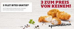 KFC: Gaumenstaunen – 3 Filet Bites gratis am 27. Feburar 2016