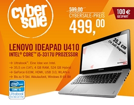 Lenovo IdeaPad U410 Ultrabook mit Core i3-CPU und 500GB-Festplatte/24GB SSD