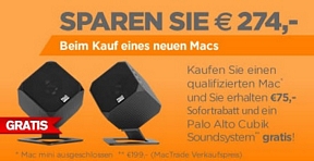 MacTrade: 75 Euro Rabatt beim Kauf eines neuen MacBook Air/Pro bzw. iMac/Mac Pro. + kostenlose Palo Alto Lautsprecher