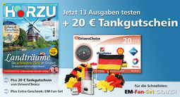 MAGclub: 21 Ausgaben Zeitschrift Hörzu + 20 Euro Tankgutschein + EM Fan-Set für effektiv 80 Cent