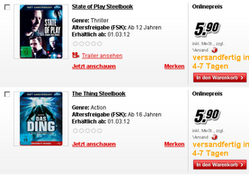 Media Markt: Einige günstige Blu-rays als Steelbook für jeweils nur 5,90 Euro