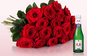 Miflora: Blumenstrauss Impressive Red 20 Red Naomi Rosen + Piccolo Sekt
