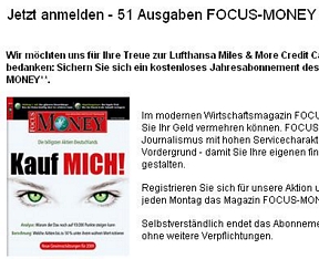 51 Ausgaben von Focus Money kostenlos lesen (für Miles & More-Kreditkarteninhaber)