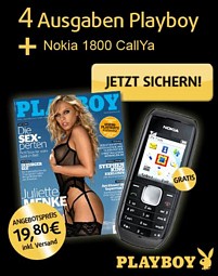Mini-Abo: 4 Ausgaben des Playboy für 19,80 Euro inkl. Versand bestellen und Nokia 1800 CallYa kostenlos erhalten