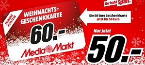 Media Markt – Geschenkkarte im Wert von 60 Euro für 50 Euro kaufen