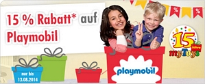 myToys Geburtstagsaktion – 15 Prozent auf Playmobil + 10 Euro Neukundengutschein