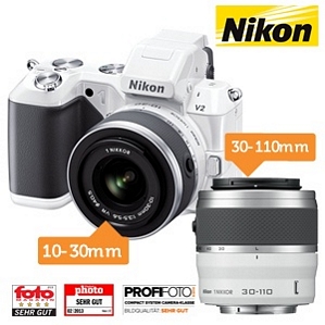 Nikon 1 V2 Systemkamera mit 10-30mm 30-110mm Kit Weiss
