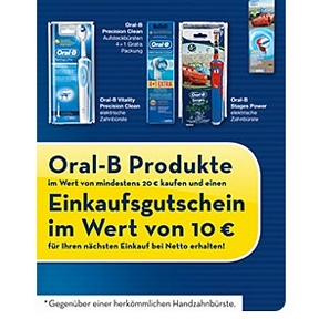 Oral-B-Produkte im Wert von mindestens 20 Euro kaufen und 10 Euro Netto-Gutschein erhalten