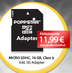 Poppstar Micro SDHC 16 GB inkl. SDAdapter Class10