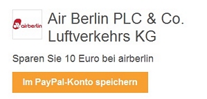 airberlin: Mit PayPal bezahlen und 10 Euro Rabatt erhalten