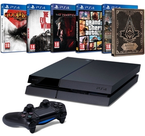 PlayStation 4 500 Go + God of War + Assassin’s Creed Syndicate + Steelbook + Metal Gear Solid V : The phantom Pain + GTA V + The Evil Within