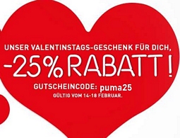 PUMA Valentines-Special – 25 Prozent Rabatt auf alle neuen Artikel