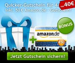 Quicker: 50 Euro Quicker-Gutschein für 40 Euro kaufen und 50 Euro Amazon-Gutschein erhalten