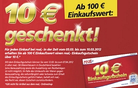 real: Für 100 Euro einkaufen und 10 Euro Einkaufsgutschein kostenlos erhalten