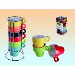 Espresso Set 12 Tassen regenbogenfarbig im Ständer + Geschenkbox