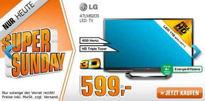 Saturn Super Sunday-Angebote am 17.Februar u.a. mit dem LG 47LM620S 47 Zoll 3D-TV für 599 Euro