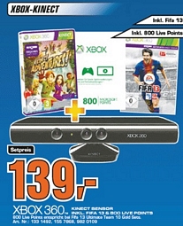 Microsoft Kinect + FIFA13 + 800 Xbox Live-Points