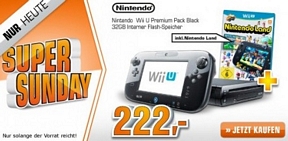 Saturn Super Sunday-Angebote am 02. Juni u.a. mit dem Nintendo Wii U Premium Pack mit 32GB und Nintendo Land für 222 Euro (idealo: 292 Euro)