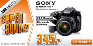 Saturn Super Sunday-Angebote am 05. August u.a. mit der Spiegelreflexkamera Sony SLT-A58K + 18-55mm für 345 Euro (idealo: 424 Euro)