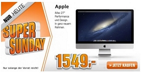 Saturn Super Sunday-Angebote am 14. Juli u.a. mit dem Apple iMac 27 Zoll (MD095D) Euro (idealo: 1668 Euro)
