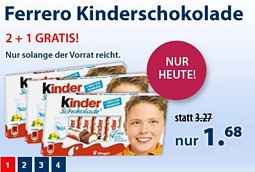 Schlecker: 30 Packungen Kinderschokolade + Gratisartikel für 13,79 Euro inkl. Versand