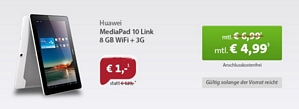 Sparhandy: Huawei Mediapad 10 Link WiFi+3G + Vertrag für insgesamt nur 120,76 Euro
