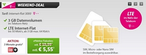 LTE-Datenflat für Notebook oder Tablet: 3GB Datenflat im Telekom-Netz für nur 5,55 Euro pro Monat