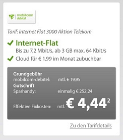 Sparhandy: Einige günstige Datentarife z.B. 3GB Datenflat Telekom-Netz für effektiv 4,44 Euro im Monat
