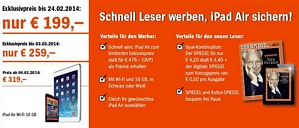 Jahresabo Der Spiegel + iPad Air 16GB WiFi für 419,40 Euro