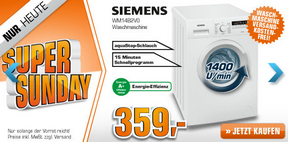 Saturn Super Sunday-Angebote am 14. April u.a. mit der Waschmaschine Siemens WM14B2V0 für 359 Euro