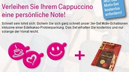 T-Mobile: 3er-Set Motiv-Schablonen für Cappucino + Edelkakao-Probierpackung kostenlos erhalten